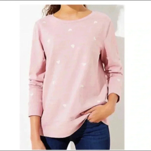 🆕 Lucky Brand Heart Print Oversized Side-Split Sweatshirt Blush Pink S🆕 - Picture 1 of 11